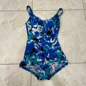Maxine of Hollywood Blue and White One Piece Swimsuit
